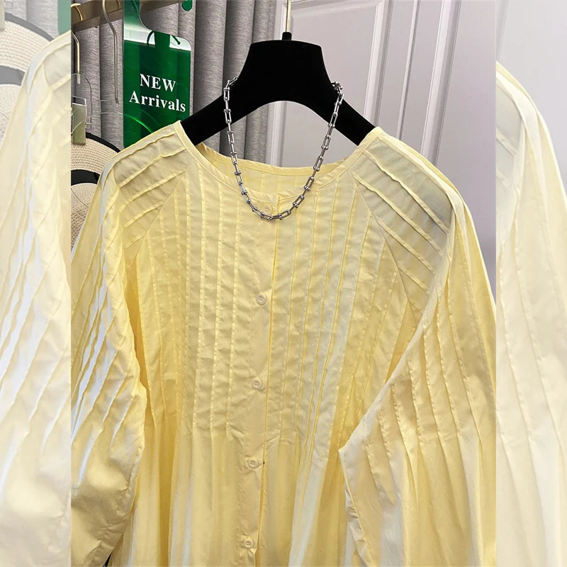 Women Elegant Shirts Fall Clothes 2026 Women Korean Fashion Long Sleeve Tops Ladies Pleated Shirts