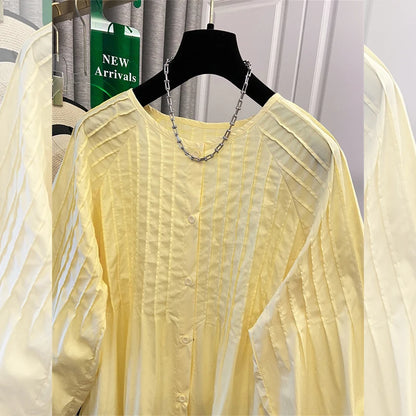 Women Elegant Shirts Fall Clothes 2026 Women Korean Fashion Long Sleeve Tops Ladies Pleated Shirts