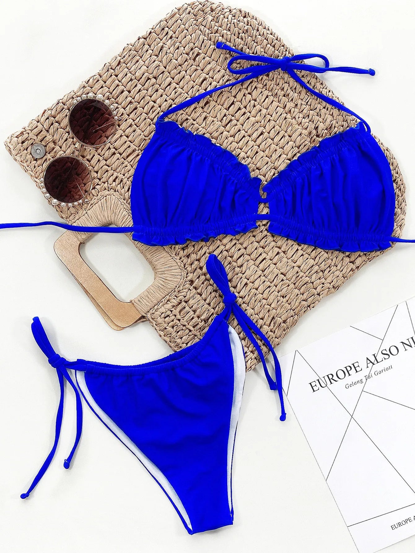 2023 Sexy Ruffle Frill Bikini Solid Swimwear Women Swimsuit Female Bikini Set Brazilian Bathing Suit Beachwear Swim Lady Bathers