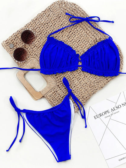2023 Sexy Ruffle Frill Bikini Solid Swimwear Women Swimsuit Female Bikini Set Brazilian Bathing Suit Beachwear Swim Lady Bathers