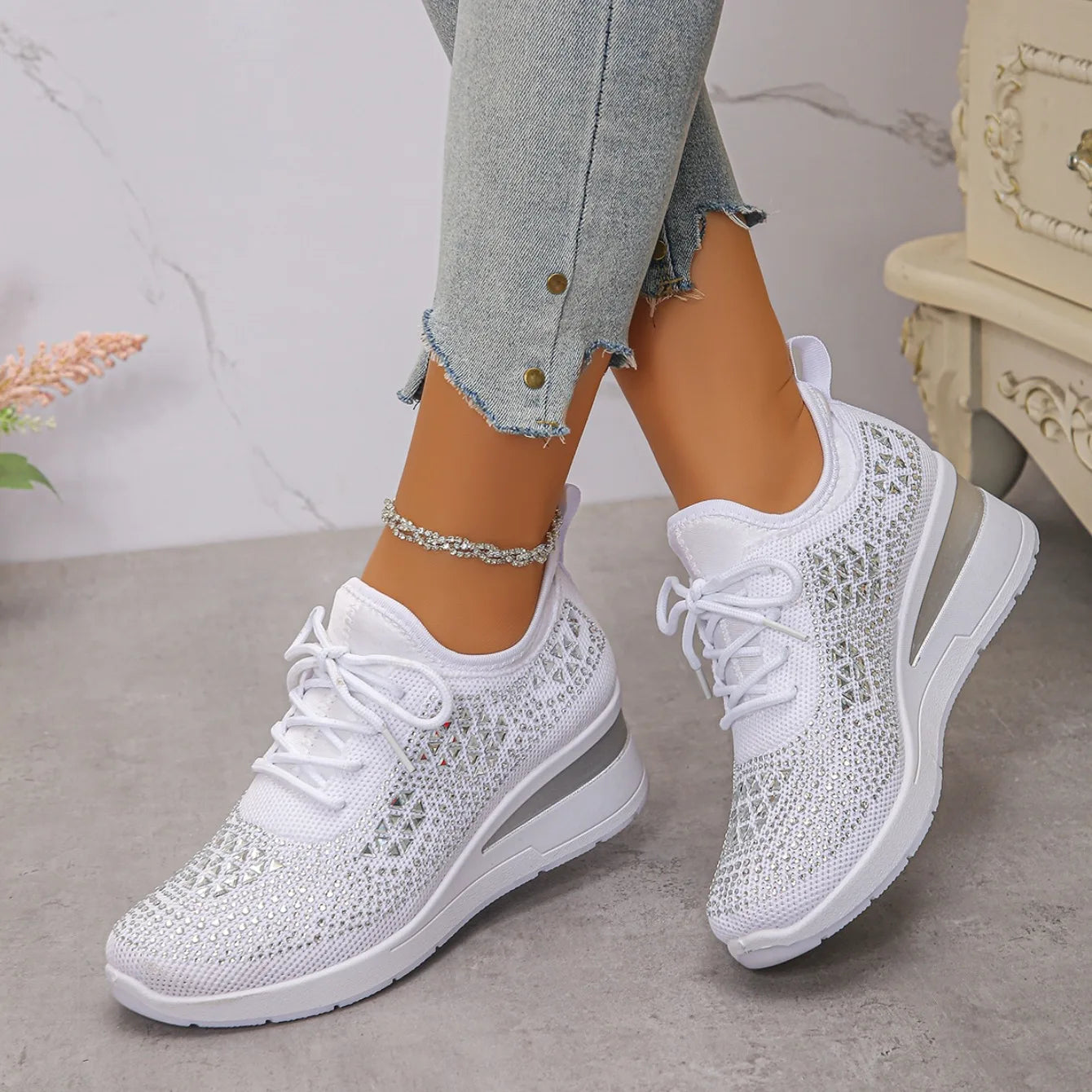 Designer Sneakers Women Shoes New Women Mesh Platform Sneakers High Heels Wedges Thick Bottom Breathable Casual Vulcanize Shoes