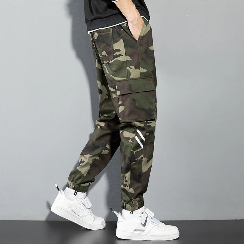 Orange Cargo Pants Men Hip Hop Joggers Y2K Streetwear Casual Pants Green Plus Size Camo Cotton Camouflage Korean Fashion Chinos