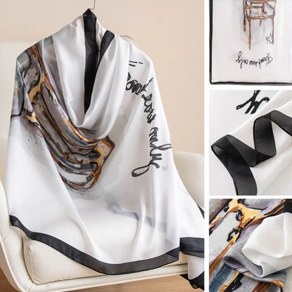 Fashion Korean Luxury Silk Scarf Elegant Lotus Pattern Chiffon Shawl Wrap Soft Printing Women Hijab Shawls Female
