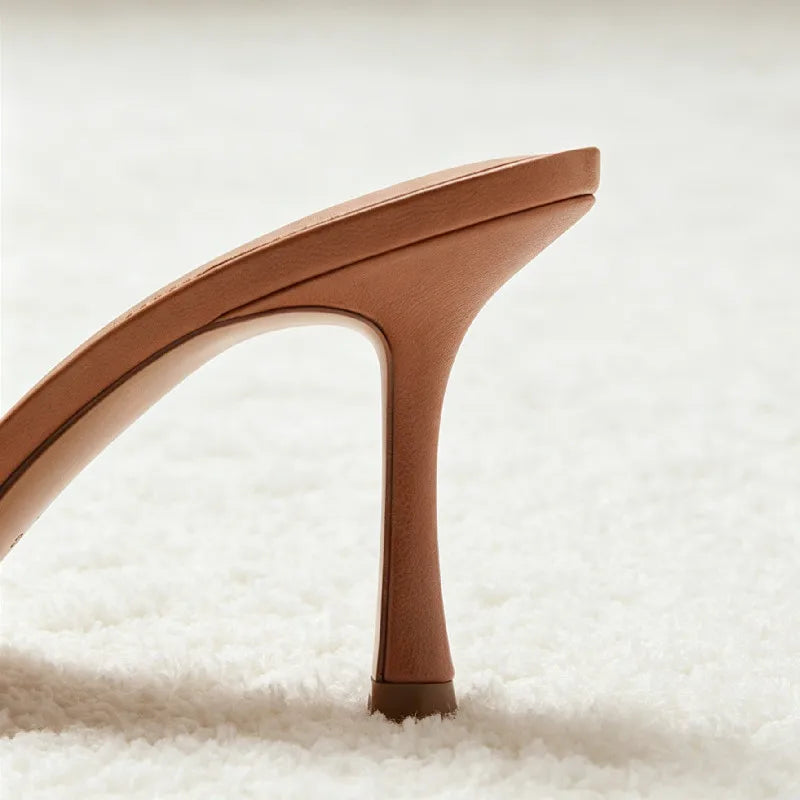 Designer Soft Leather High-heeled Sandals for Woman Sexy Pointed Toe Thin High-heeled Slippers Comfortable Summer Women&