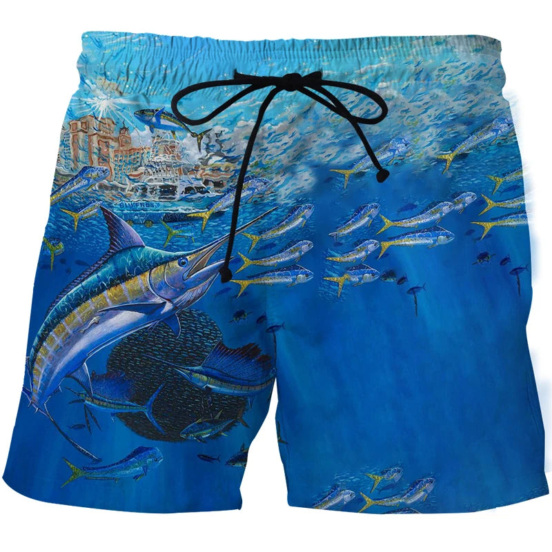 3D Landscape Fish Summer Pants Sports Beach Pants Animation Printed Comfortable Casual Quick Dry Men&