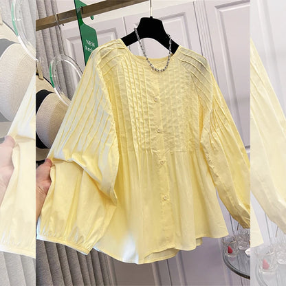 Women Elegant Shirts Fall Clothes 2026 Women Korean Fashion Long Sleeve Tops Ladies Pleated Shirts