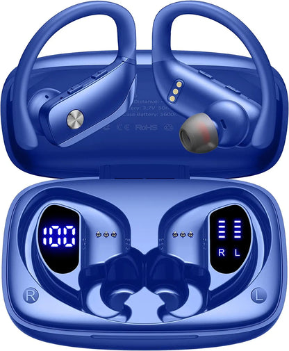 Ear Buds Wireless Earbuds Bluetooth Headphones with 80H Playtime LED Display Case, Over-Ear Hook with Mic, Stereo Sound