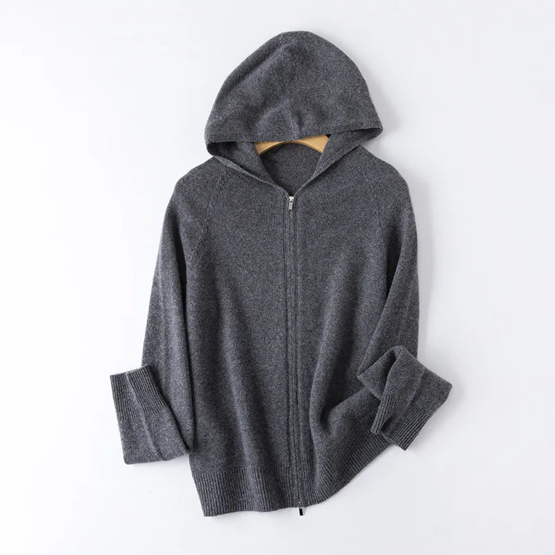 Birdtree 100% Sheep Wool Hooded Knitted Cardigan,Woman Zipper Full Sleeve Hoodies,2025 Autumn Soft Bottoming Sweater T59828JF