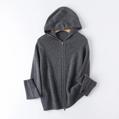 Birdtree 100% Sheep Wool Hooded Knitted Cardigan,Woman Zipper Full Sleeve Hoodies,2025 Autumn Soft Bottoming Sweater T59828JF
