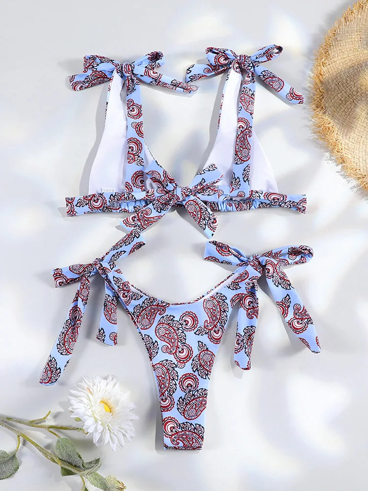 Miyouj Pleasted Bikinis Colaless Swimsuit Triangle Bikini Set Women Swimwear Halter Bathing Suits Bandage Beachwear Brazilian