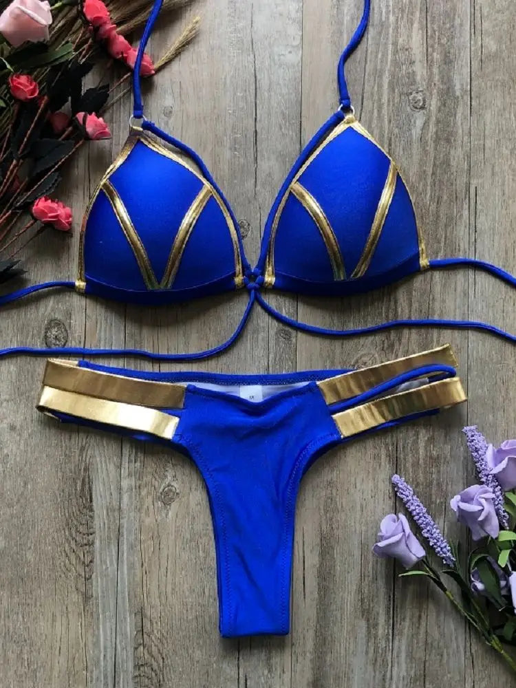 2023 Gold Stamping Women Bikini Set Sexy Padded Women Swimsuit Push Up Bikini Swimwear Summer Beachwear Brazil Bathing Suit