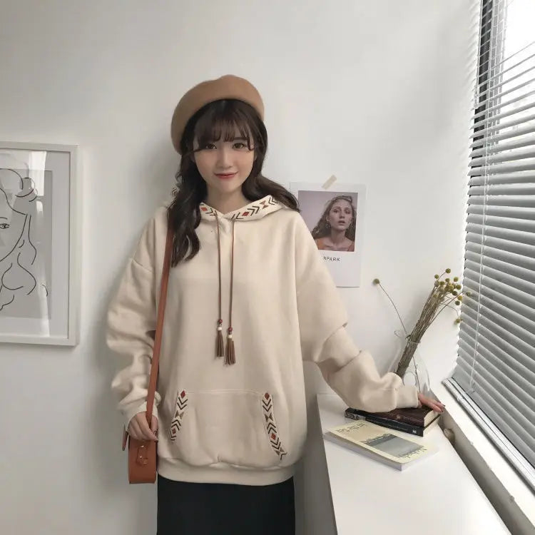 Hoodies Baggy Cute Loose Plain Hooded Tops Kawaii Sweatshirts for Women Cotton Novelty Warm Thick Designer New In Female Clothes