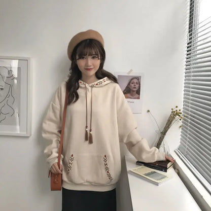 Hoodies Baggy Cute Loose Plain Hooded Tops Kawaii Sweatshirts for Women Cotton Novelty Warm Thick Designer New In Female Clothes