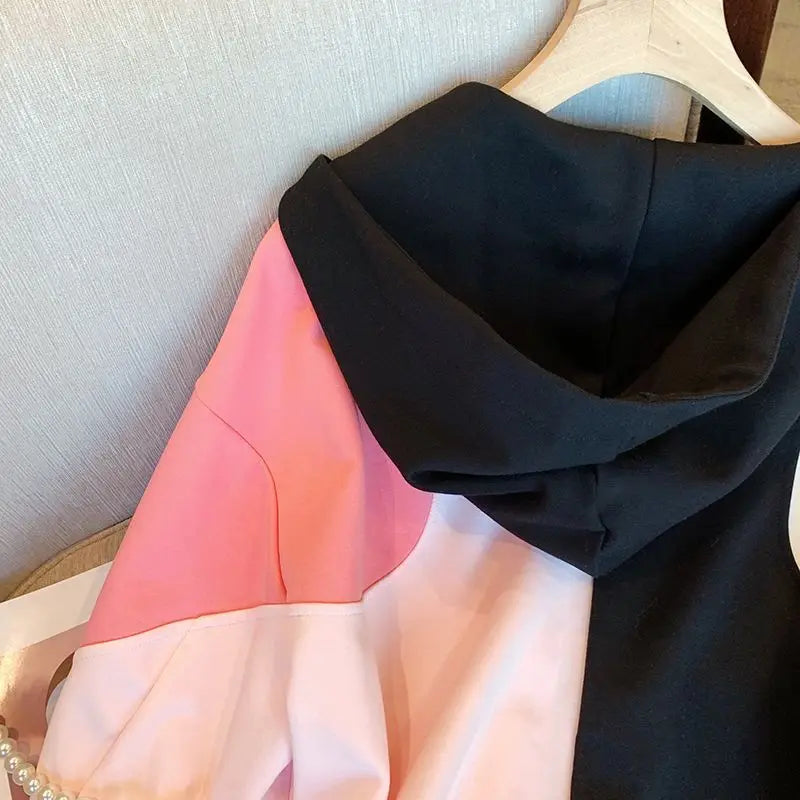 Women Hoodies Harajuku Casual Loose Jacket Sweatshirts Patchwork Color Long Sleeve Hooded Sweatshirt Zipper Coats Lady