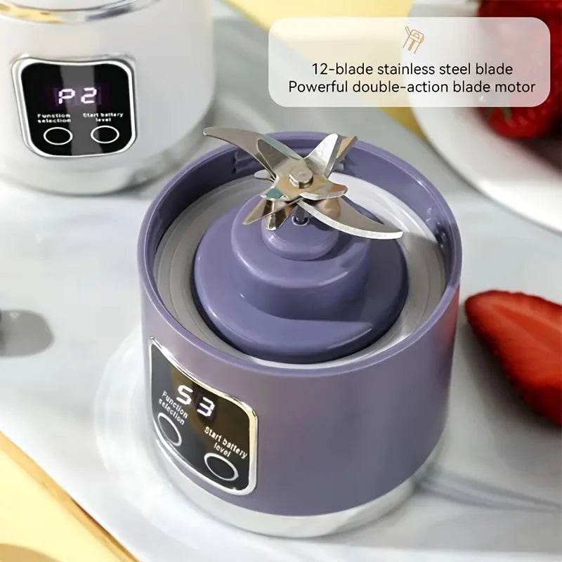Portable USB Rechargeable Mini Blender &amp; Juicer with Digital Display &amp; 12-Blade System - Suitable for Travel, 3 Modes, USB- Oper