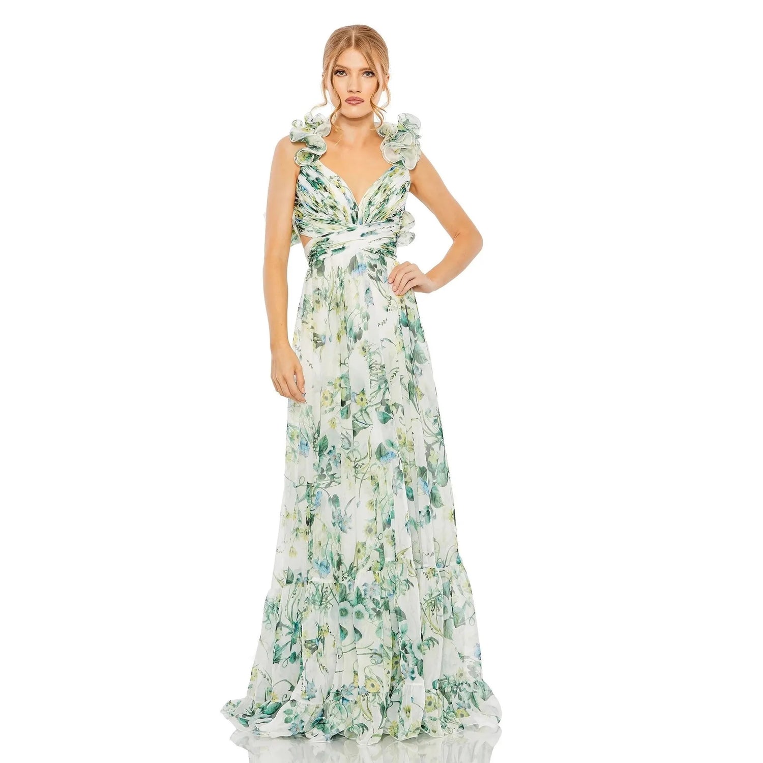 Luxury high-end celebrity style photography banquet evening dress sexy backless vacation print noble dress