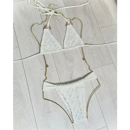 Sexy Crochet 3 Pieces Bikini Set Push Up Bikinis Women Swimsuit Female Swimwear Long Skirt Bathing Suit Beachwear Cover Up