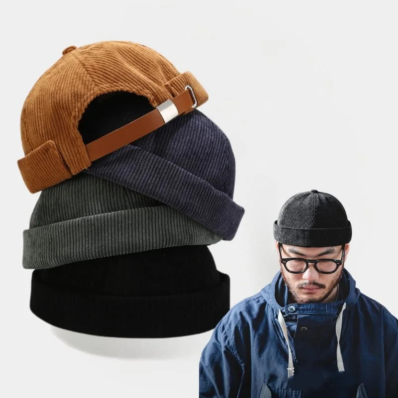 New Corduroy Brimless Cap for Men Women Adjustable Landlord Hat Retro Beanie Docker Caps unisex Hip Hop Hats Streetwear Dome Hat