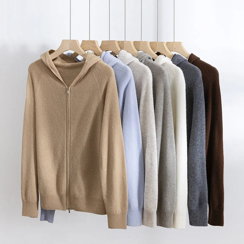 Birdtree 100% Sheep Wool Hooded Knitted Cardigan,Woman Zipper Full Sleeve Hoodies,2025 Autumn Soft Bottoming Sweater T59828JF