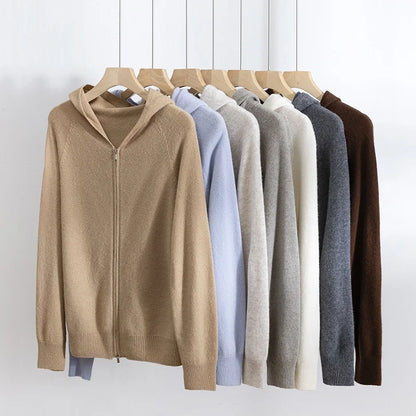 Birdtree 100% Sheep Wool Hooded Knitted Cardigan,Woman Zipper Full Sleeve Hoodies,2025 Autumn Soft Bottoming Sweater T59828JF