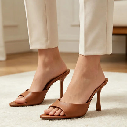 Designer Soft Leather High-heeled Sandals for Woman Sexy Pointed Toe Thin High-heeled Slippers Comfortable Summer Women&
