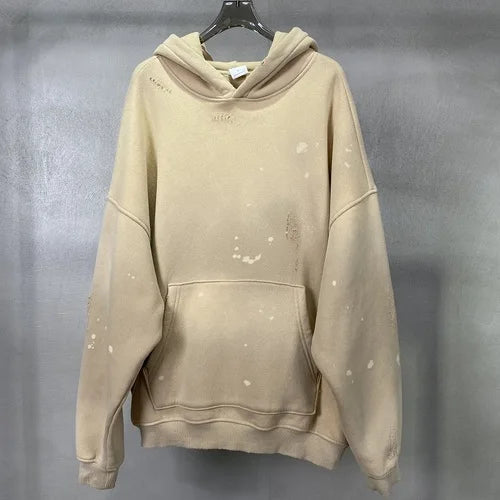 Street Wear Speckled Ink Rubbed Hooded Hoodies Fashion Sense Distressed Winter Coat Men&
