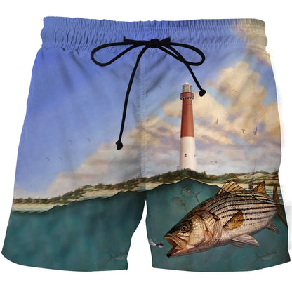 3D Landscape Fish Summer Pants Sports Beach Pants Animation Printed Comfortable Casual Quick Dry Men&