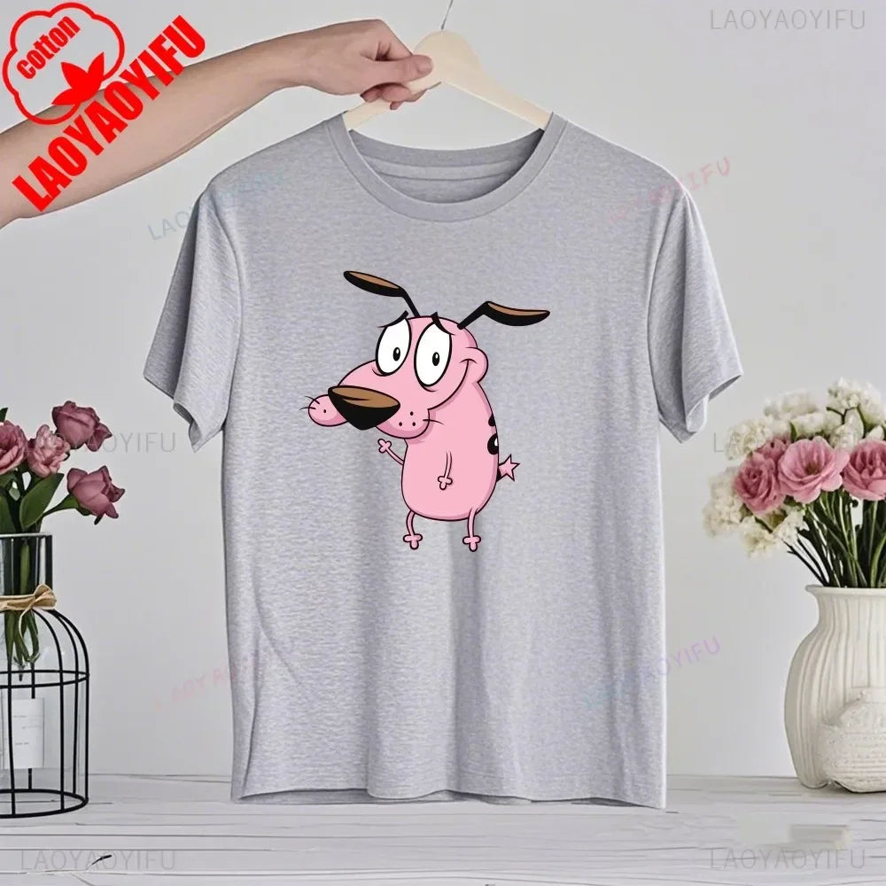 90‘s Cartoon Courage The Cowardly Dog Graphic TShirt Retro Street Fashion Summer Clothing Tops Gift Men Women Couple Cotton Tees