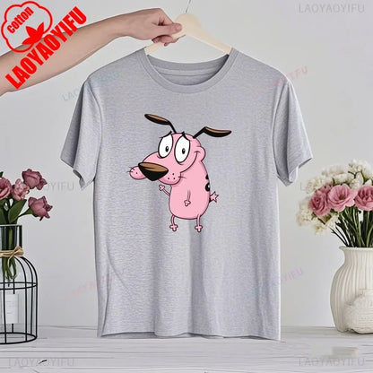 90‘s Cartoon Courage The Cowardly Dog Graphic TShirt Retro Street Fashion Summer Clothing Tops Gift Men Women Couple Cotton Tees