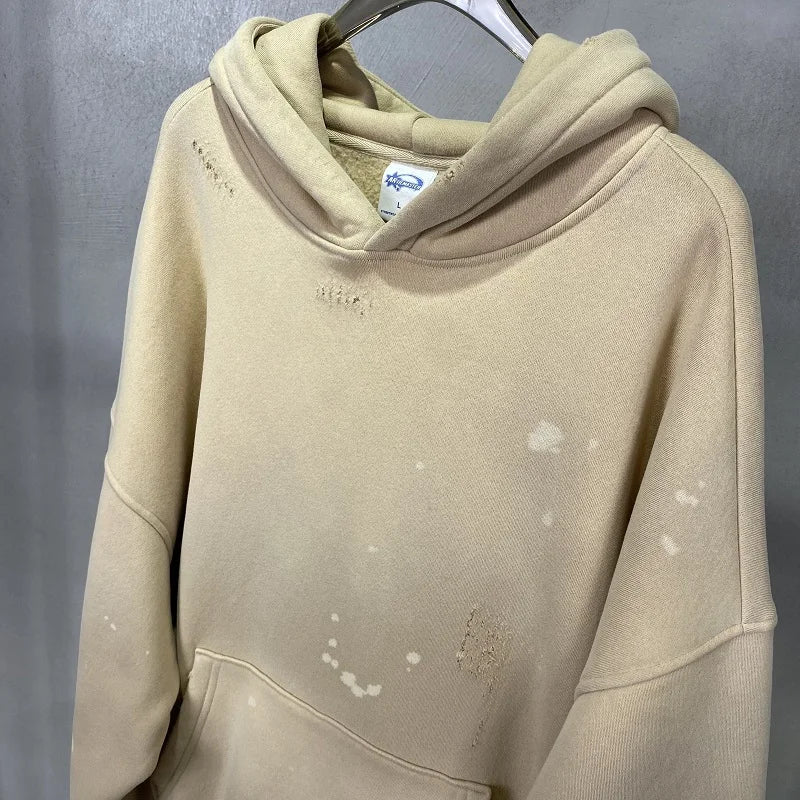 Street Wear Speckled Ink Rubbed Hooded Hoodies Fashion Sense Distressed Winter Coat Men&