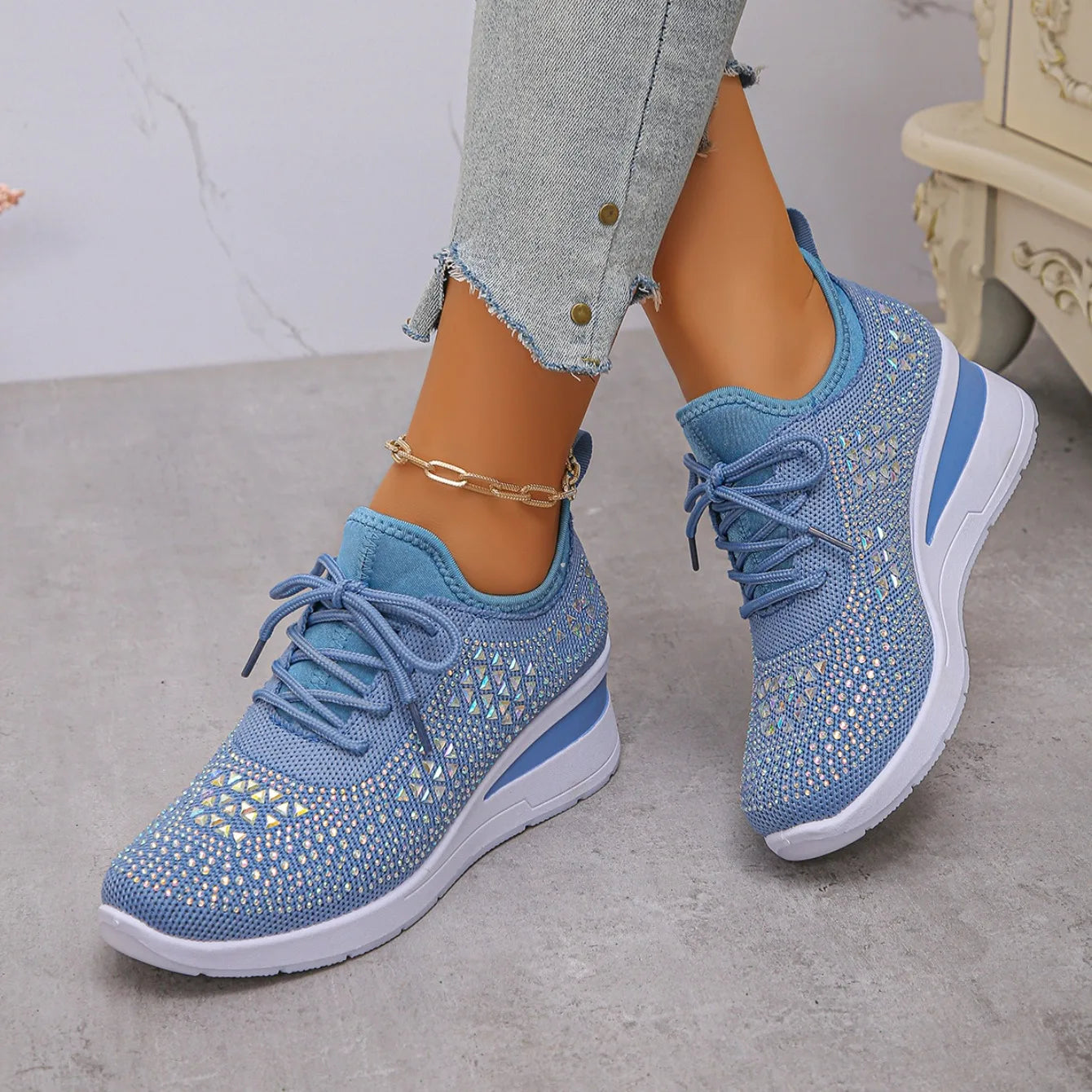 Designer Sneakers Women Shoes New Women Mesh Platform Sneakers High Heels Wedges Thick Bottom Breathable Casual Vulcanize Shoes