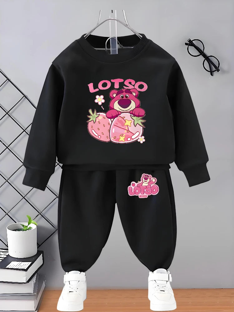 Spring Fall New Style Casual Sweatshirts Sets for Girls 0-8years  Cartoon Printed Kids O Neck Hoodies and Trousers 2pcs Set