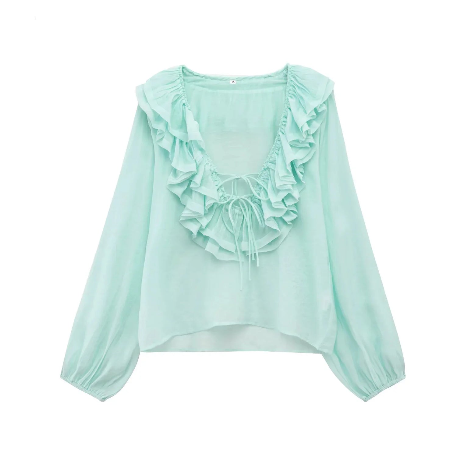 Spring New Sle White Loose Layered V-Ne Decorative irt Design Polyester Fiber Long Sve Regular Length Women&