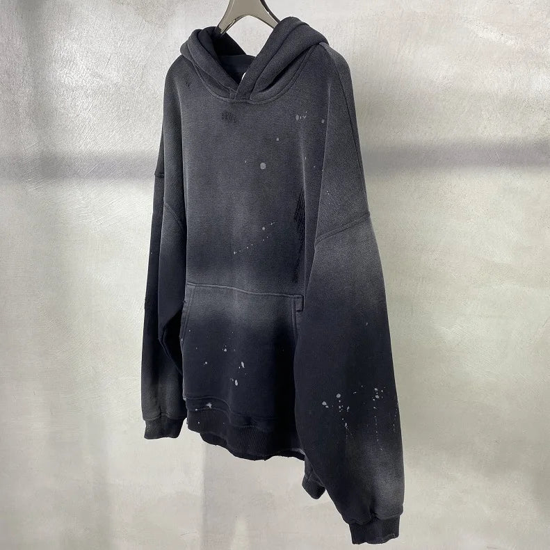 Street Wear Speckled Ink Rubbed Hooded Hoodies Fashion Sense Distressed Winter Coat Men&