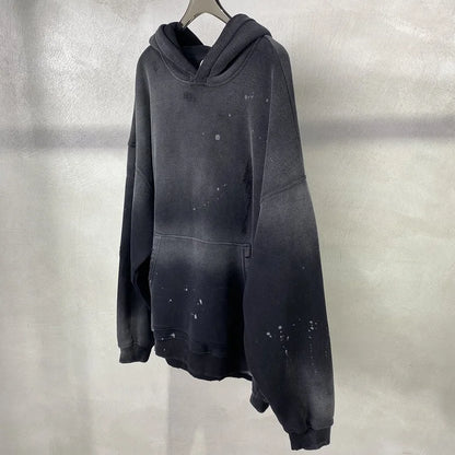 Street Wear Speckled Ink Rubbed Hooded Hoodies Fashion Sense Distressed Winter Coat Men&