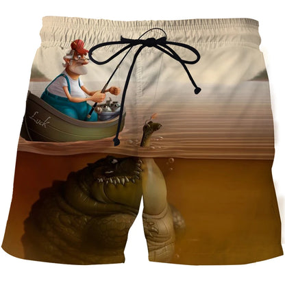 3D Landscape Fish Summer Pants Sports Beach Pants Animation Printed Comfortable Casual Quick Dry Men&
