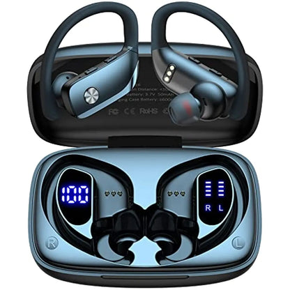 Ear Buds Wireless Earbuds Bluetooth Headphones with 80H Playtime LED Display Case, Over-Ear Hook with Mic, Stereo Sound