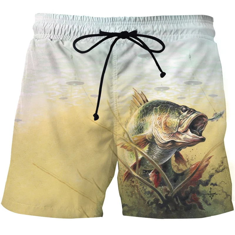 3D Landscape Fish Summer Pants Sports Beach Pants Animation Printed Comfortable Casual Quick Dry Men&