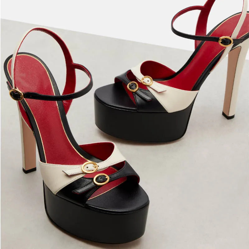 French Style Luxury High-heeled High-heeled Shoes with Thick Toe and Hollowed Out Back for Banquets,women&