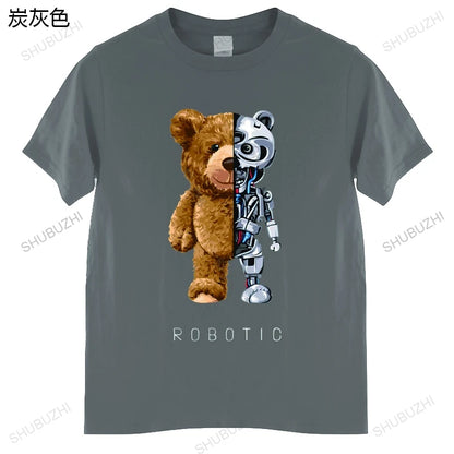 New Funny Teddy Bear Robot Tshirt Robotic Bear Shirt Casual Clothes Men Fashion Clothing Cotton T-Shirt Tee Top