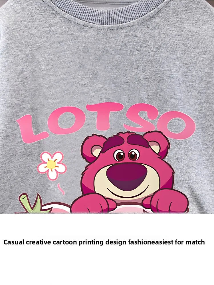 Spring Fall New Style Casual Sweatshirts Sets for Girls 0-8years  Cartoon Printed Kids O Neck Hoodies and Trousers 2pcs Set