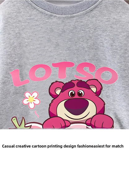 Spring Fall New Style Casual Sweatshirts Sets for Girls 0-8years  Cartoon Printed Kids O Neck Hoodies and Trousers 2pcs Set