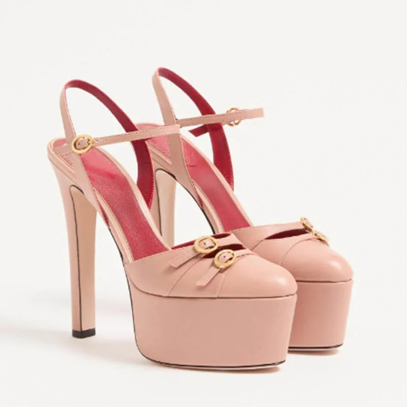 French Style Luxury High-heeled High-heeled Shoes with Thick Toe and Hollowed Out Back for Banquets,women&