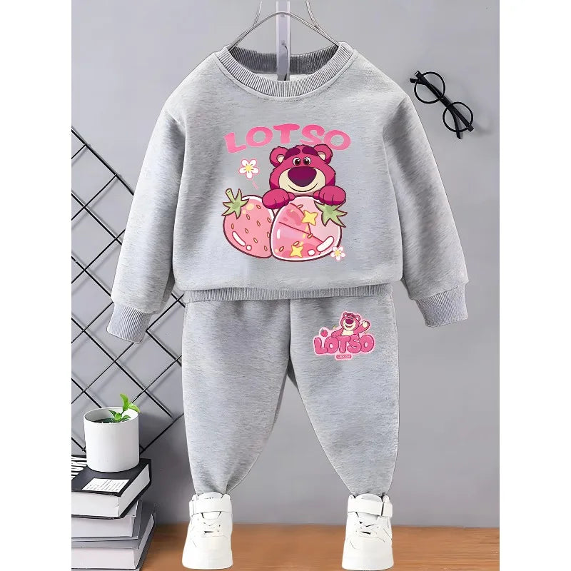 Spring Fall New Style Casual Sweatshirts Sets for Girls 0-8years  Cartoon Printed Kids O Neck Hoodies and Trousers 2pcs Set
