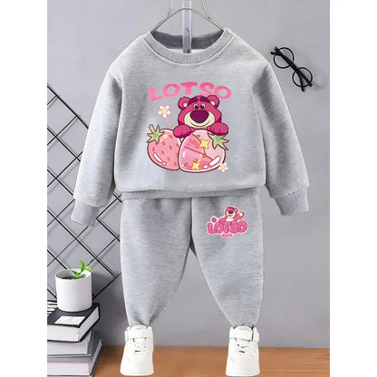 Spring Fall New Style Casual Sweatshirts Sets for Girls 0-8years  Cartoon Printed Kids O Neck Hoodies and Trousers 2pcs Set