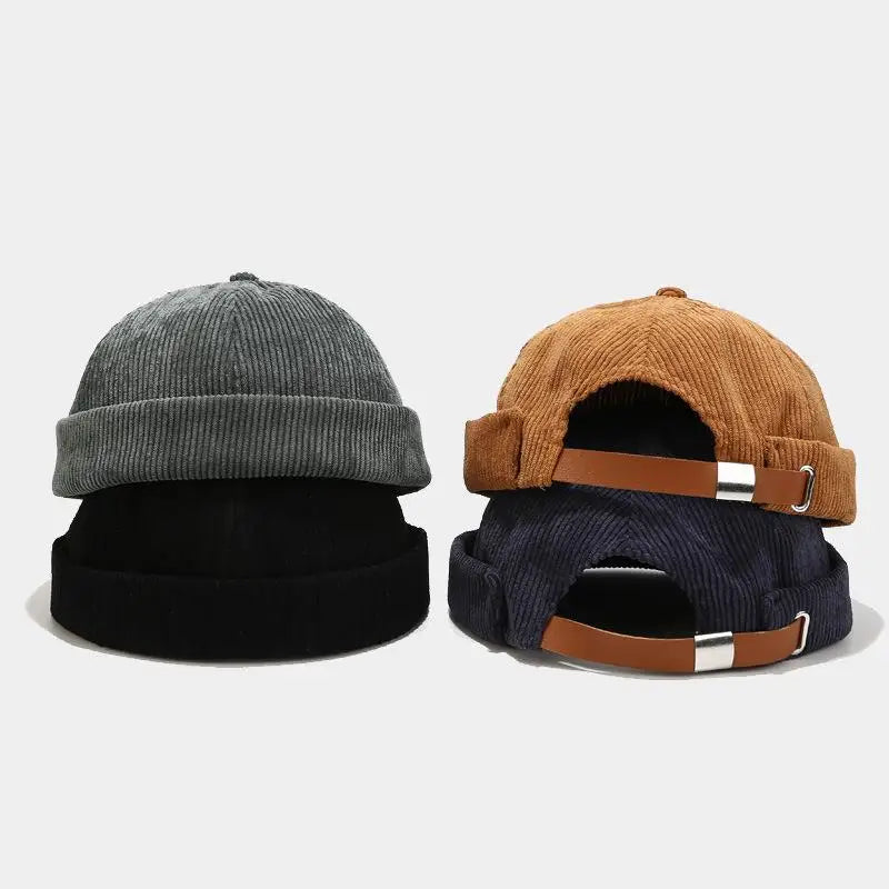 New Corduroy Brimless Cap for Men Women Adjustable Landlord Hat Retro Beanie Docker Caps unisex Hip Hop Hats Streetwear Dome Hat