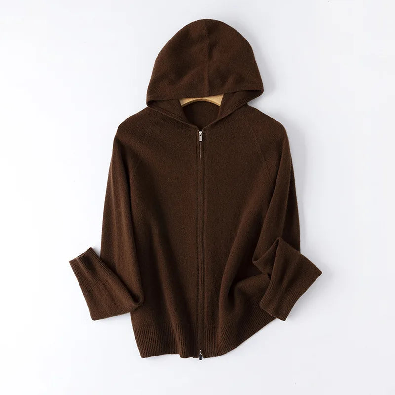 Birdtree 100% Sheep Wool Hooded Knitted Cardigan,Woman Zipper Full Sleeve Hoodies,2025 Autumn Soft Bottoming Sweater T59828JF