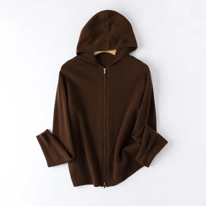 Birdtree 100% Sheep Wool Hooded Knitted Cardigan,Woman Zipper Full Sleeve Hoodies,2025 Autumn Soft Bottoming Sweater T59828JF