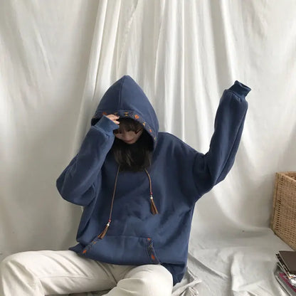 Hoodies Baggy Cute Loose Plain Hooded Tops Kawaii Sweatshirts for Women Cotton Novelty Warm Thick Designer New In Female Clothes