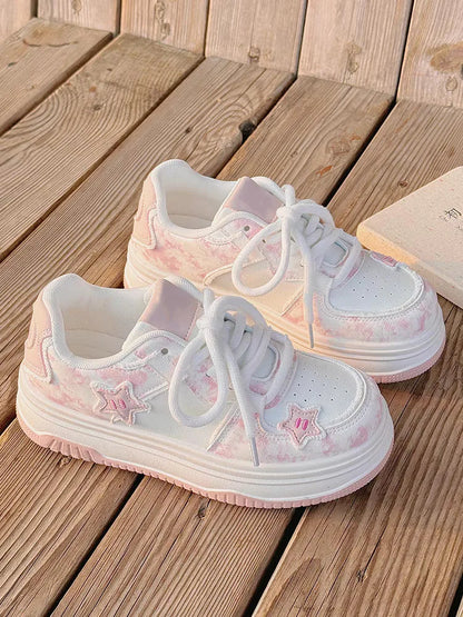 2026 Spring New Platform Sneakers for Women Fashion Casual Pink Shoes Female Lace Designer Chunky Sneakers Shoes Woman
